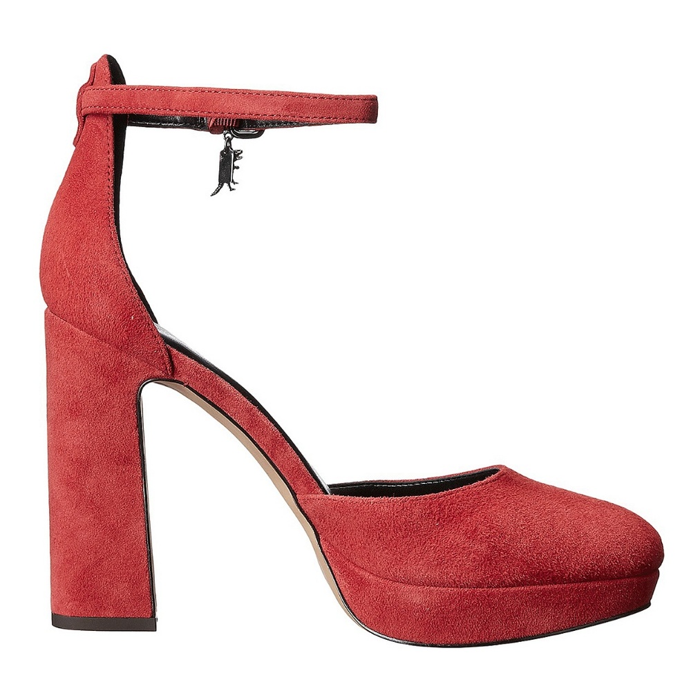 Chrystie Red Suede T Rex Platform Strap Heels 9 - Picture 5 of 7